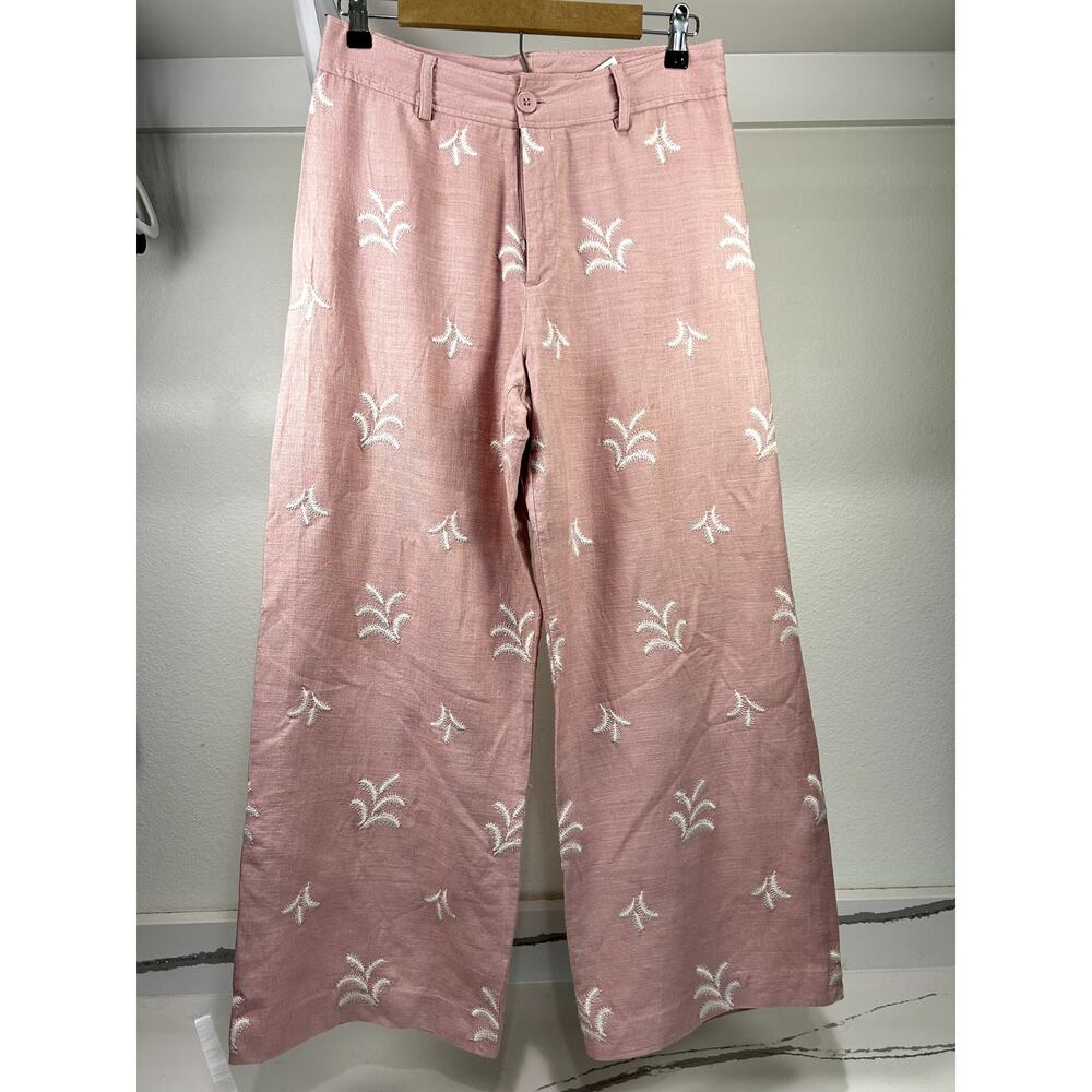 Elie Tahari Pink Wide-Leg Embroidered Pants